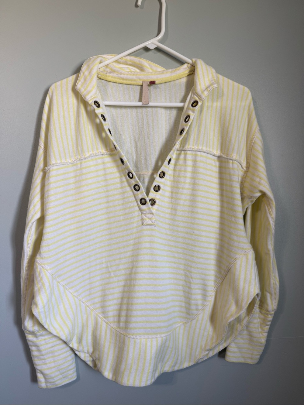 Pilcro Pale Yellow Striped Grommet Pullover Hoodie